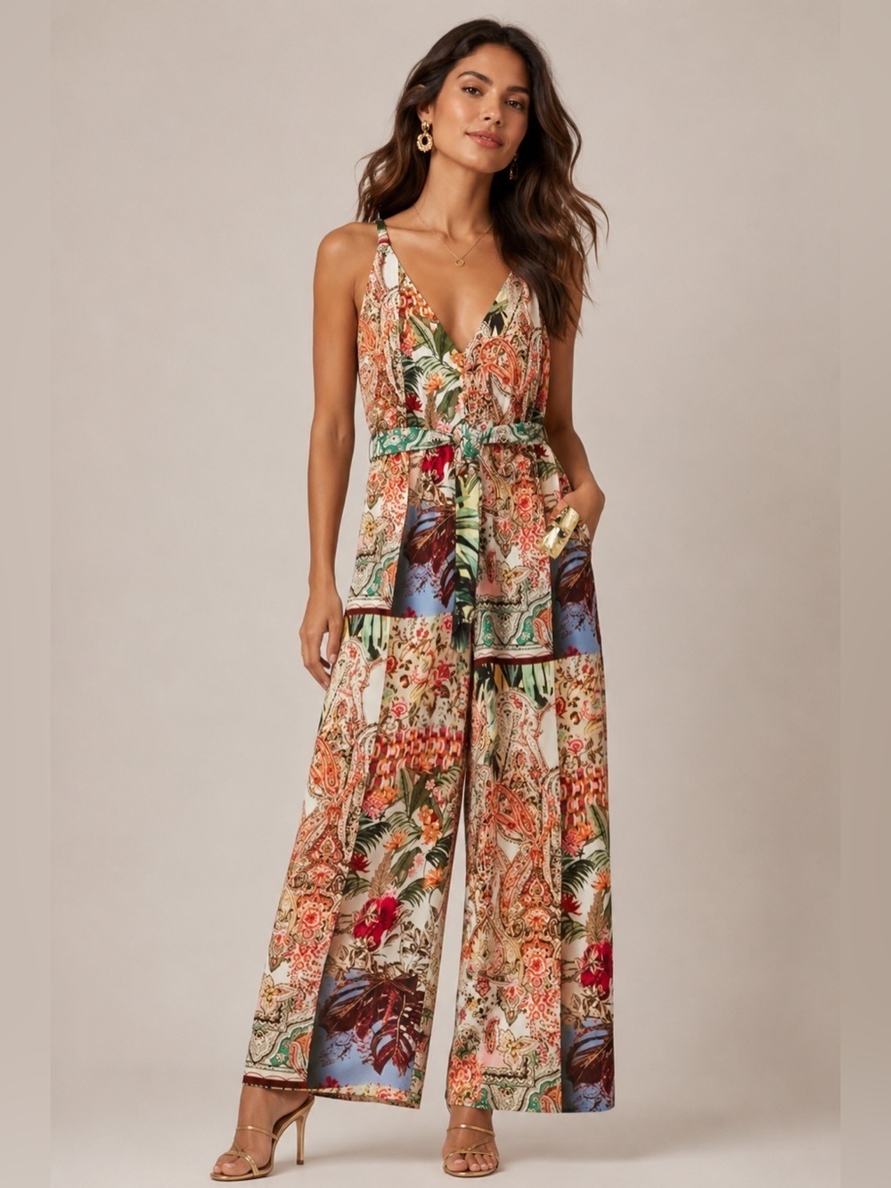 ZARA multicolor JUMPSUIT DRESS WITH presley PRINT Size Medium
